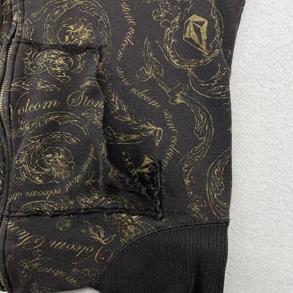 Volcom‎ Stone Kids Zip Up Hoodie Black Gold Filigree Logo Print Size Large - Picture 6 of 13